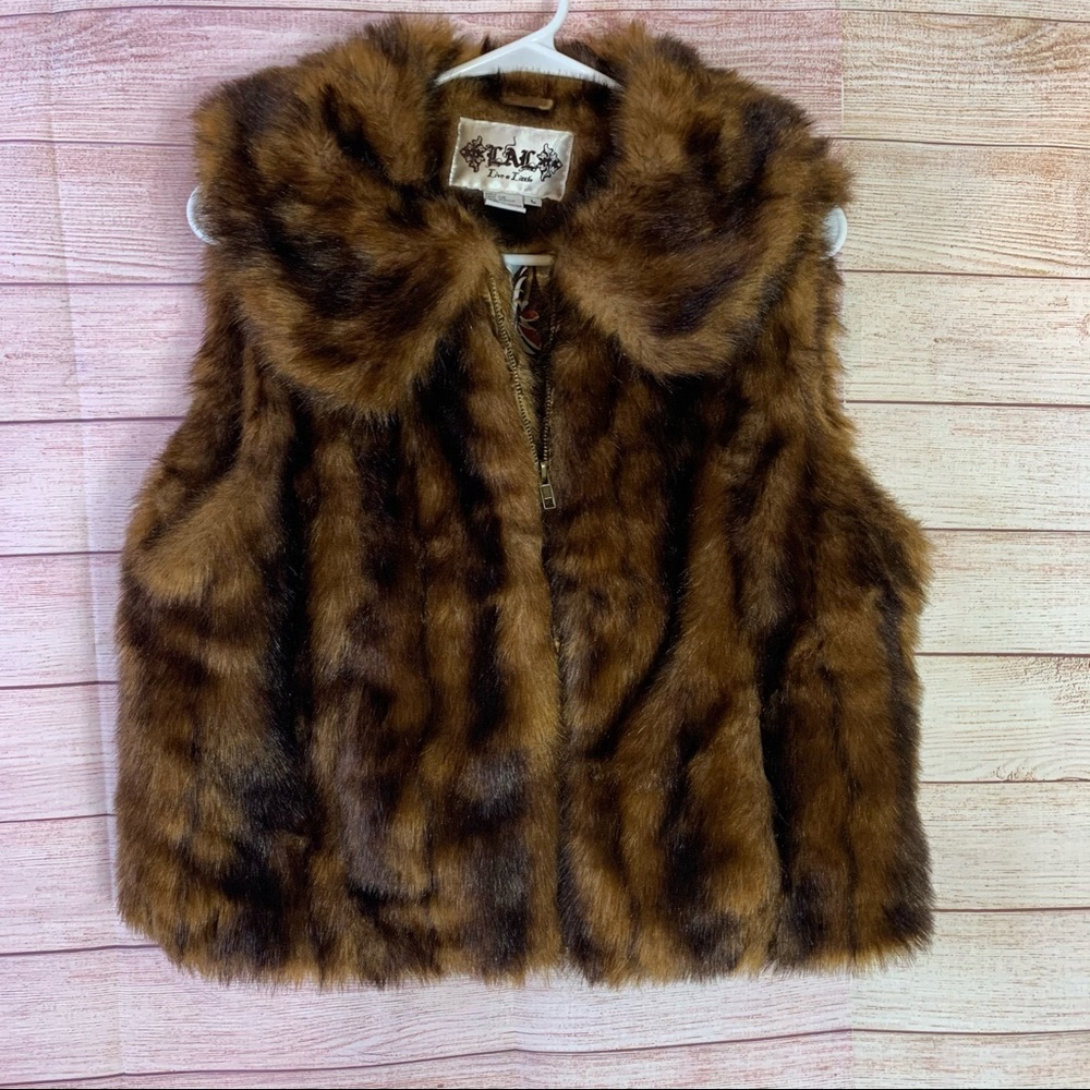 Live A Little Brown Faux Fur Zipper Vest Larger